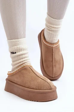 Kapcie Na Grubej Podeszwie Z Eko Zamszu Beżowe Sylva