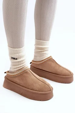 Kapcie Na Grubej Podeszwie Z Eko Zamszu Beżowe Sylva