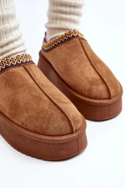 Kapcie Na Grubej Podeszwie Z Eko Zamszu Camel Sylva
