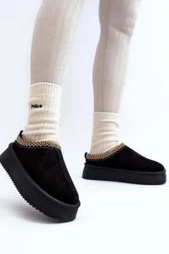 Kapcie Na Grubej Podeszwie Z Eko Zamszu Czarne Sylva