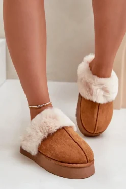 Kapcie Śniegowce Damskie Na Grubej Podeszwie Z Futerkiem Camel Doriola