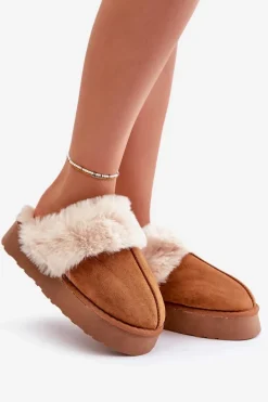 Kapcie Śniegowce Damskie Na Grubej Podeszwie Z Futerkiem Camel Doriola