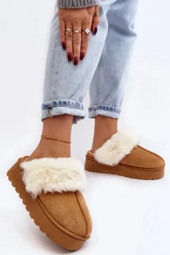 Kapcie Śniegowce Damskie Na Platformie Camel Phiniopis