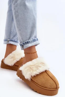 Kapcie Śniegowce Damskie Na Platformie Camel Phiniopis