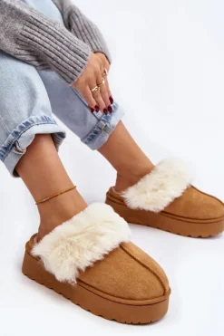 Kapcie Śniegowce Damskie Na Platformie Camel Phiniopis