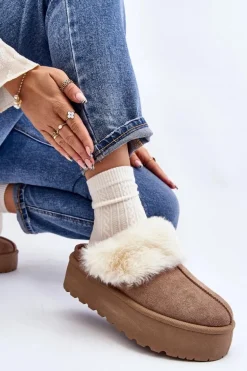 Kapcie Śniegowce Damskie Na Grubej Podeszwie Khaki Starlyn