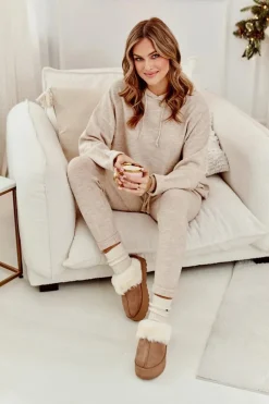 Kapcie Śniegowce Damskie Na Grubej Podeszwie Khaki Starlyn