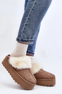 Kapcie Śniegowce Damskie Na Grubej Podeszwie Khaki Starlyn