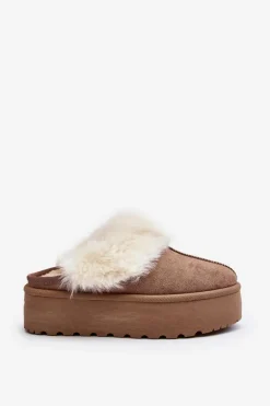 Kapcie Śniegowce Damskie Na Grubej Podeszwie Khaki Starlyn