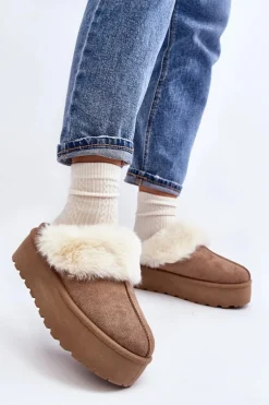 Kapcie Śniegowce Damskie Na Grubej Podeszwie Khaki Starlyn