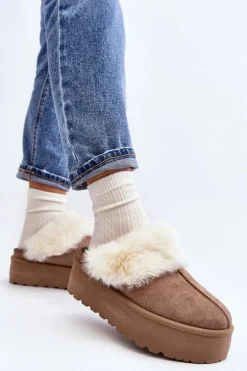 Kapcie Śniegowce Damskie Na Grubej Podeszwie Khaki Starlyn