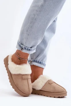 Kapcie Śniegowce Damskie Z Kożuchem Beżowe Villene