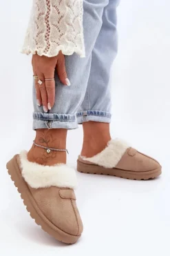 Kapcie Śniegowce Damskie Z Kożuchem Beżowe Villene