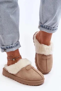 Kapcie Śniegowce Damskie Z Kożuchem Beżowe Villene