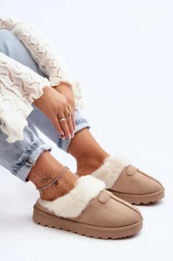 Kapcie Śniegowce Damskie Z Kożuchem Beżowe Villene