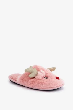 Kapcie Świąteczne Z Motywem Renifera Futrzane Różowe Asielle