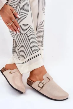 Klapki ChodakI Damskie i Na Platformie Z Klamrą Beżowe Selio