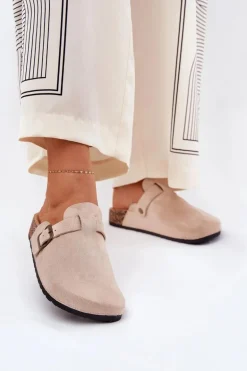 Klapki ChodakI Damskie i Na Platformie Z Klamrą Beżowe Selio