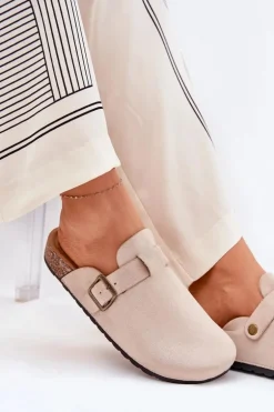 Klapki ChodakI Damskie i Na Platformie Z Klamrą Beżowe Selio