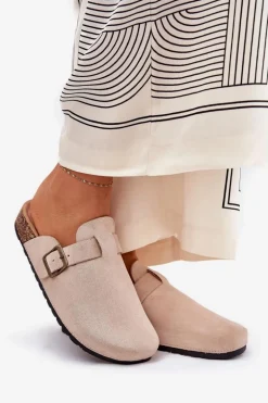 Klapki ChodakI Damskie i Na Platformie Z Klamrą Beżowe Selio