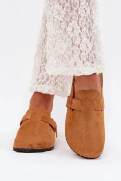 Klapki Chodaki Damskie i Na Korkowej Platformie Z Klamrą Camel Klarae