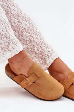 Klapki Chodaki Damskie i Na Korkowej Platformie Z Klamrą Camel Klarae