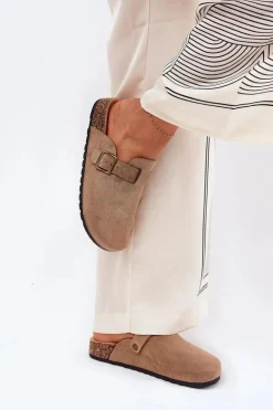 Klapki Chodaki Damskie i Na Platformie Z Klamrą Khaki Selio