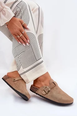 Klapki Chodaki Damskie i Na Platformie Z Klamrą Khaki Selio