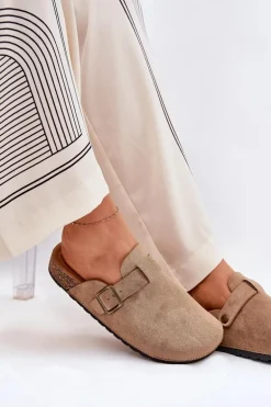 Klapki Chodaki Damskie i Na Platformie Z Klamrą Khaki Selio