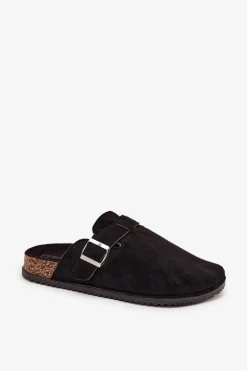 Klapki Chodaki Damskie Na Korkowej Platformie Srebrna Klamra Big Star SS274736 Czarne