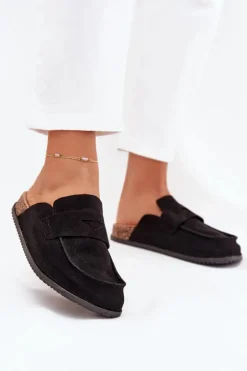 Klapki Chodaki Damskie Na Korkowej Platformie Czarne Nivalia