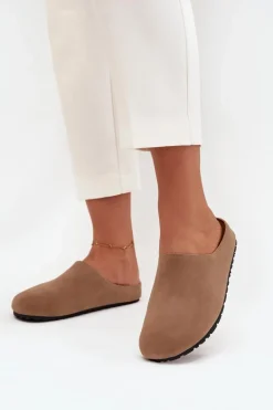 Klapki Chodaki Damskie Na Platformie Ciemnobeżowe Sylviane