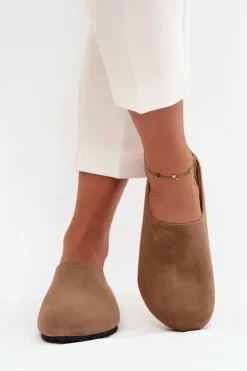 Klapki Chodaki Damskie Na Platformie Ciemnobeżowe Sylviane