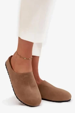 Klapki Chodaki Damskie Na Platformie Ciemnobeżowe Sylviane