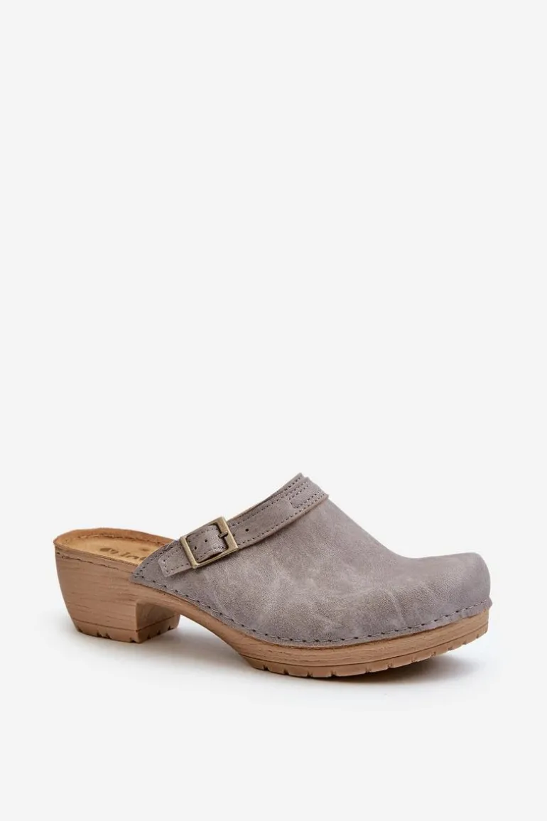 Klapki Chodaki Damskie Na Niskim Obcasie Inblu BL000004 Szare