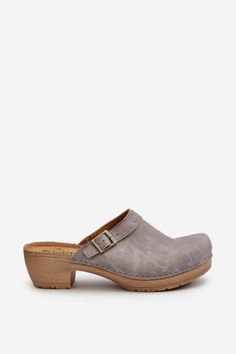 Klapki Chodaki Damskie Na Niskim Obcasie Inblu BL000004 Szare