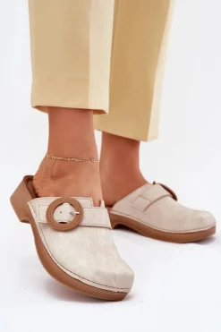 Klapki Chodaki Damskie Z Klamrą Inblu TF000001 Beżowe