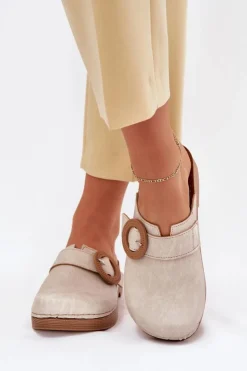 Klapki Chodaki Damskie Z Klamrą Inblu TF000001 Beżowe