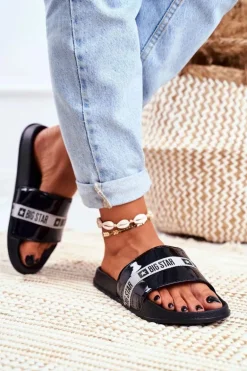 Klapki Damskie Big Star Lakierowane Czarne GG274A007