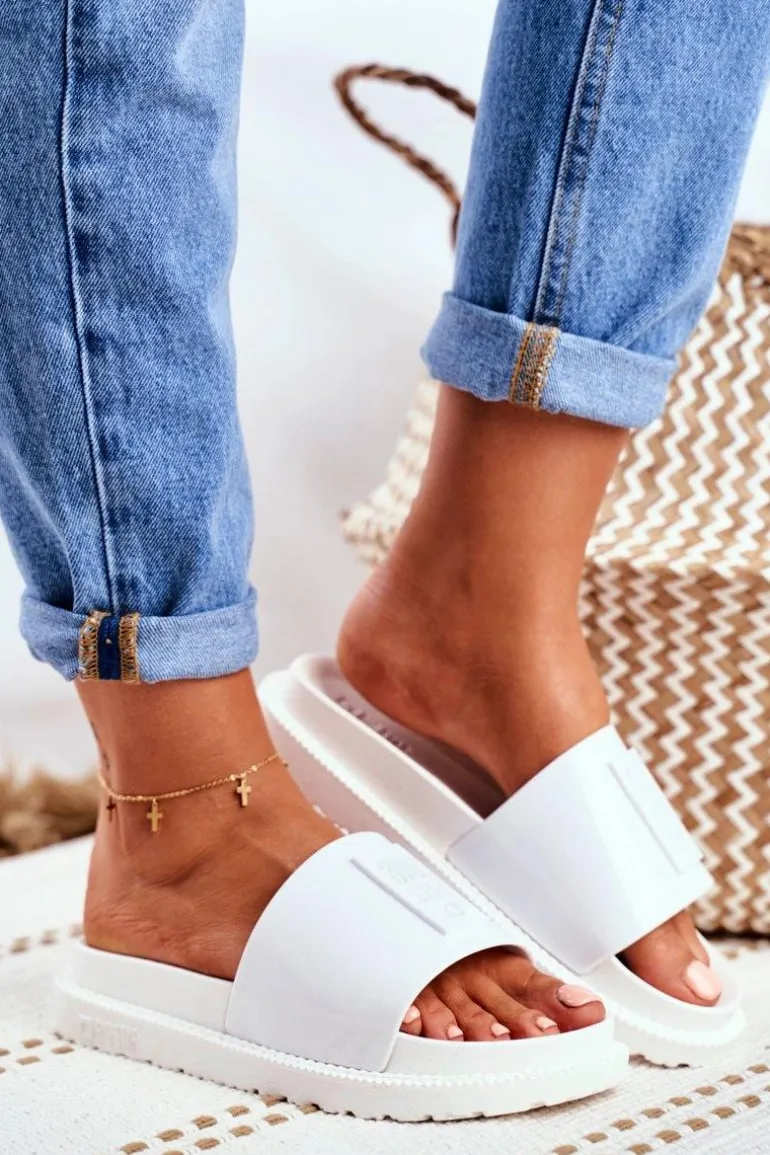 Klapki Damskie Big Star na Platformie Białe FF274812