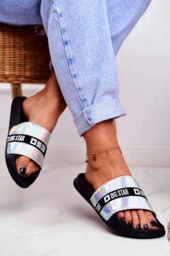 Klapki Damskie Big Star Srebrne Holo GG274A005