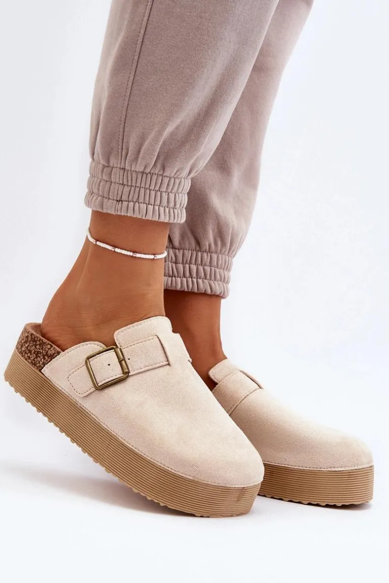 Klapki Damskie Chodaki Na Platformie Jasnobeżowe Jorffia