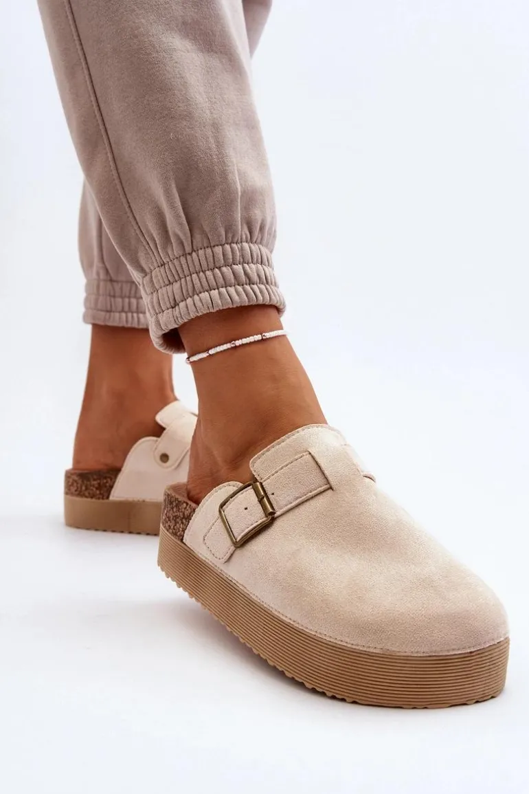 Klapki Damskie Chodaki Na Platformie Jasnobeżowe Jorffia