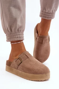 Klapki Damskie Chodaki Na Platformie Beżowe Jorffia
