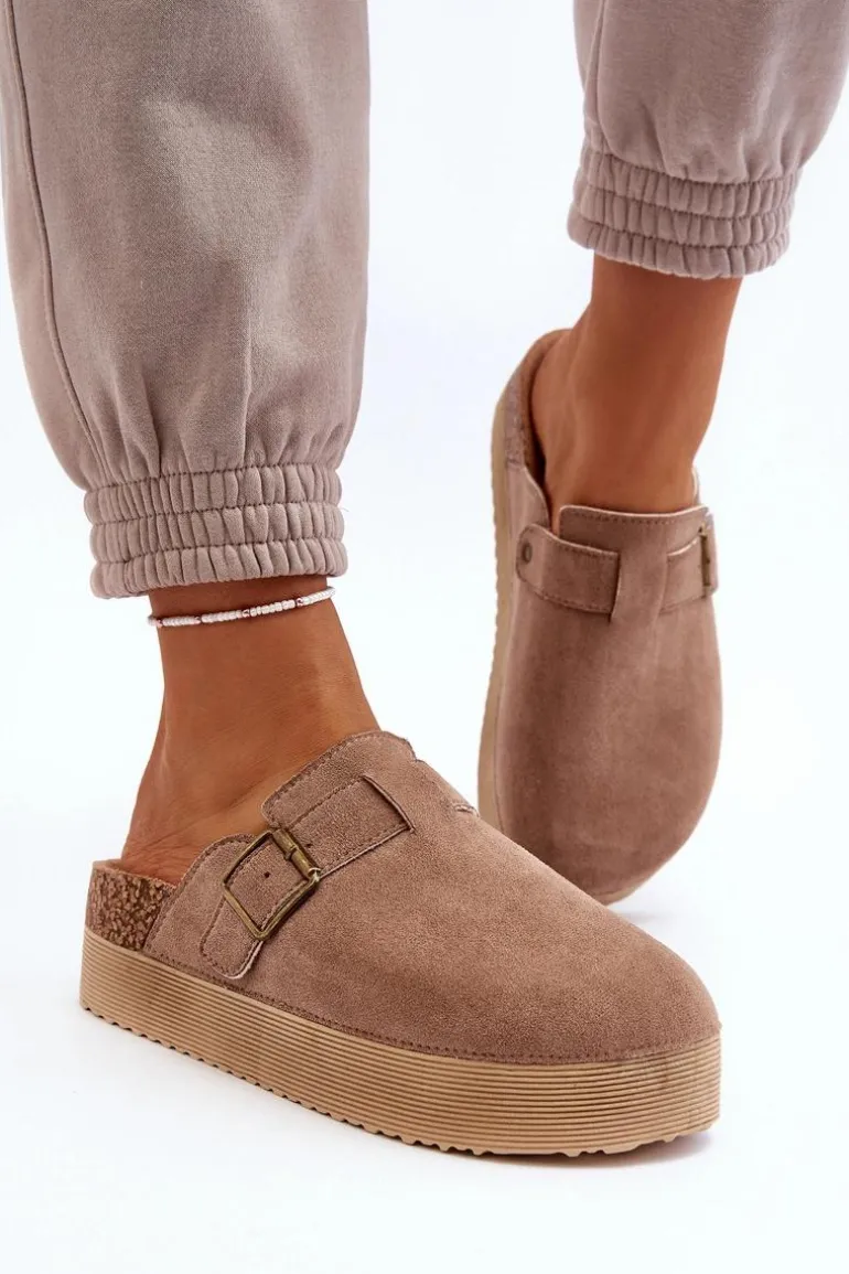 Klapki Damskie Chodaki Na Platformie Beżowe Jorffia