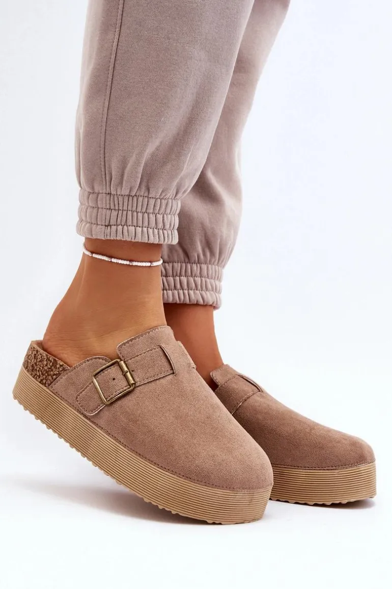 Klapki Damskie Chodaki Na Platformie Beżowe Jorffia