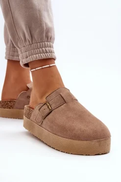 Klapki Damskie Chodaki Na Platformie Beżowe Jorffia