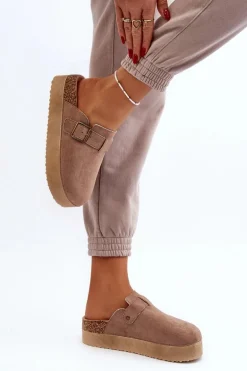 Klapki Damskie Chodaki Na Platformie Beżowe Jorffia