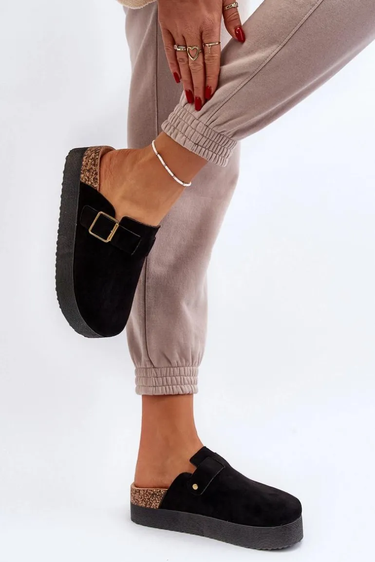 Klapki Damskie Chodaki Na Platformie Czarne Jorffia