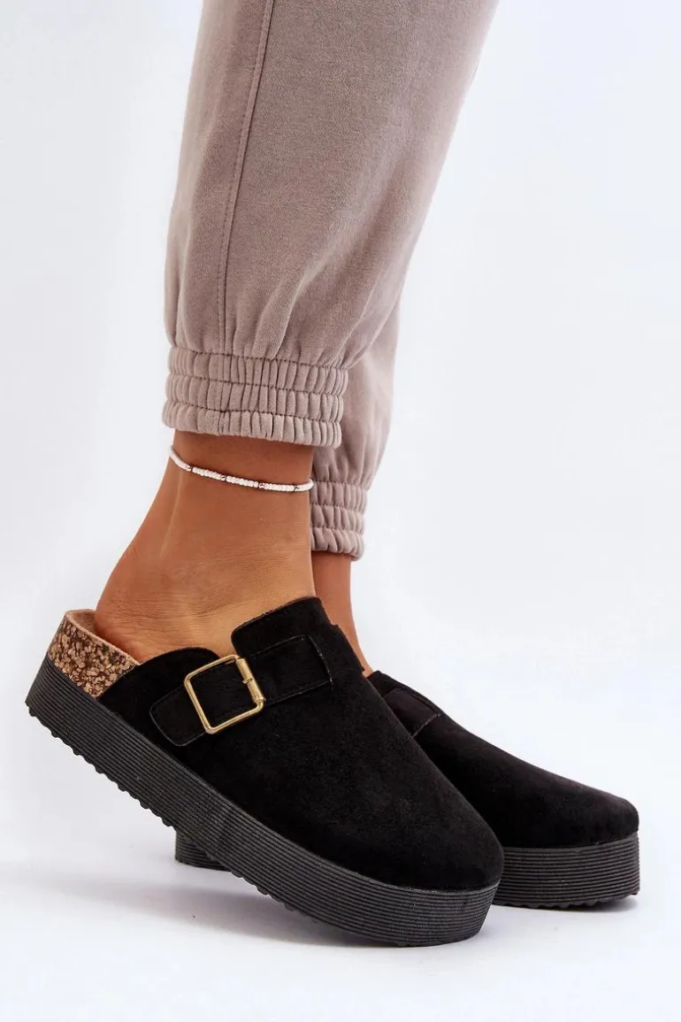 Klapki Damskie Chodaki Na Platformie Czarne Jorffia